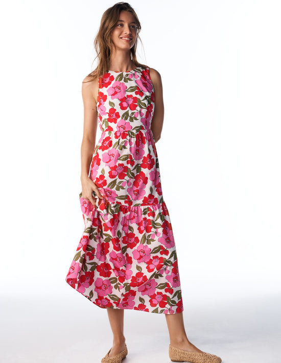 Sleeveless Poplin Dress-Pink Radiant Bloom OMFORT