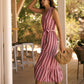 Viv Double Cloth Maxi Dress-Brown Pink Stripe OMFORT