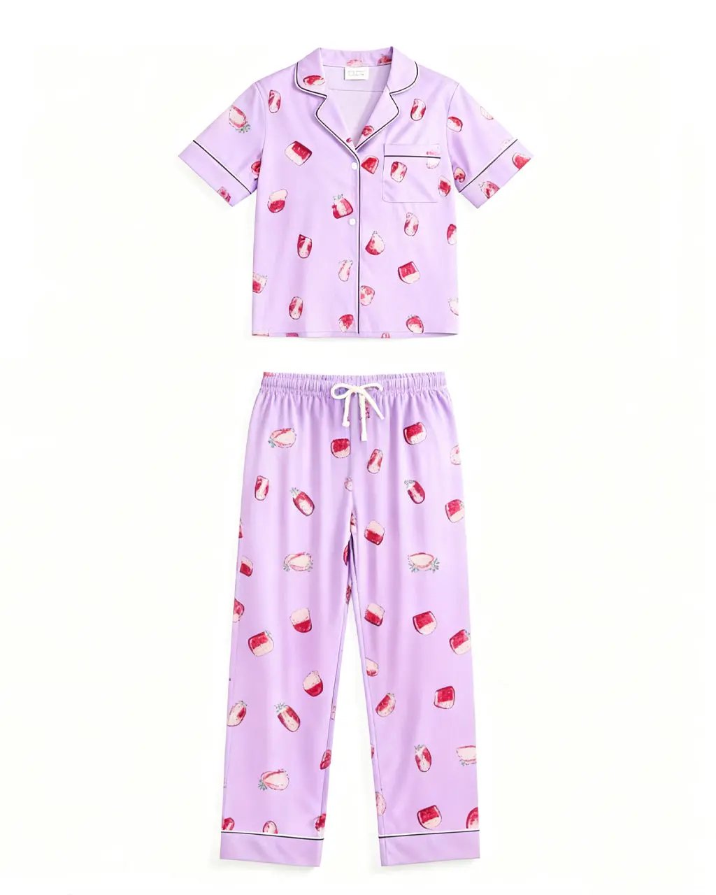 Strawberry Print Satin Pajama Set OMFORT