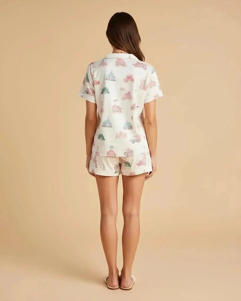 Architectural Print Lapel Pajama Set OMFORT