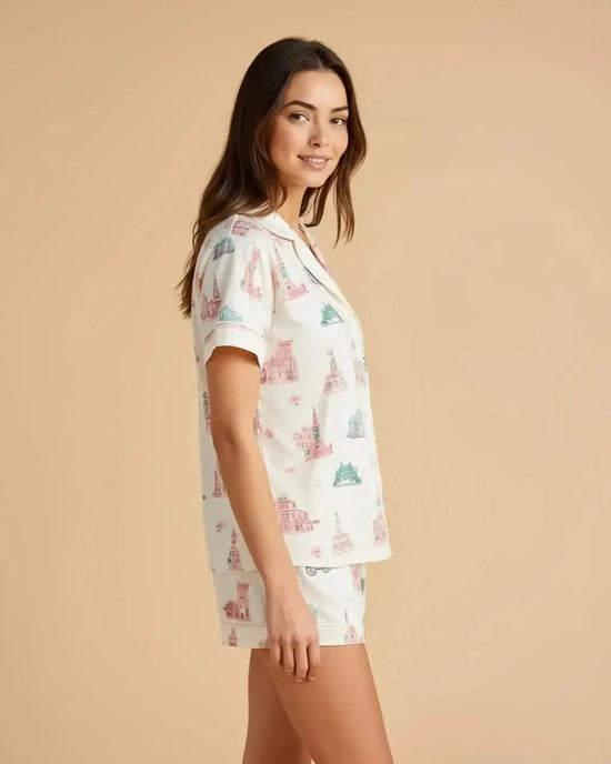 Architectural Print Lapel Pajama Set OMFORT