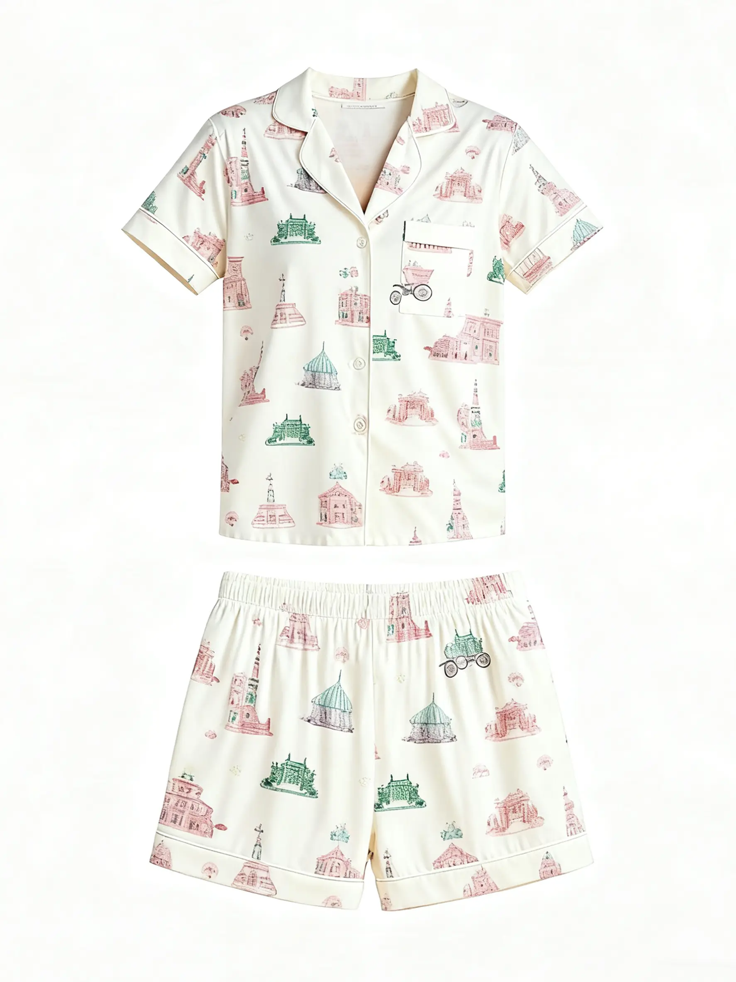 Architectural Print Lapel Pajama Set OMFORT