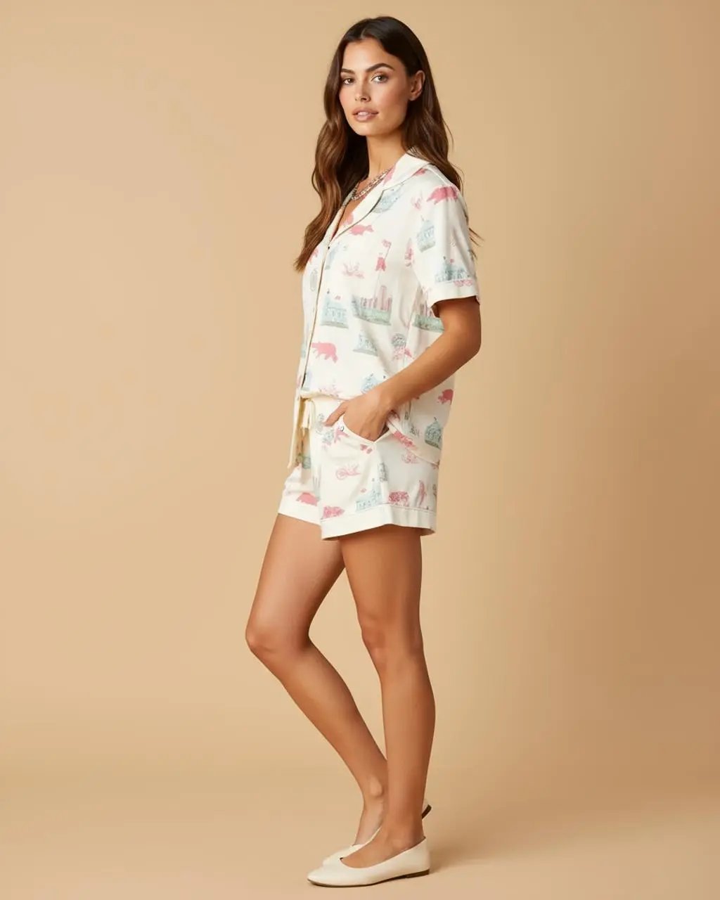 Irregular Print Short-Sleeve Pajama Set OMFORT