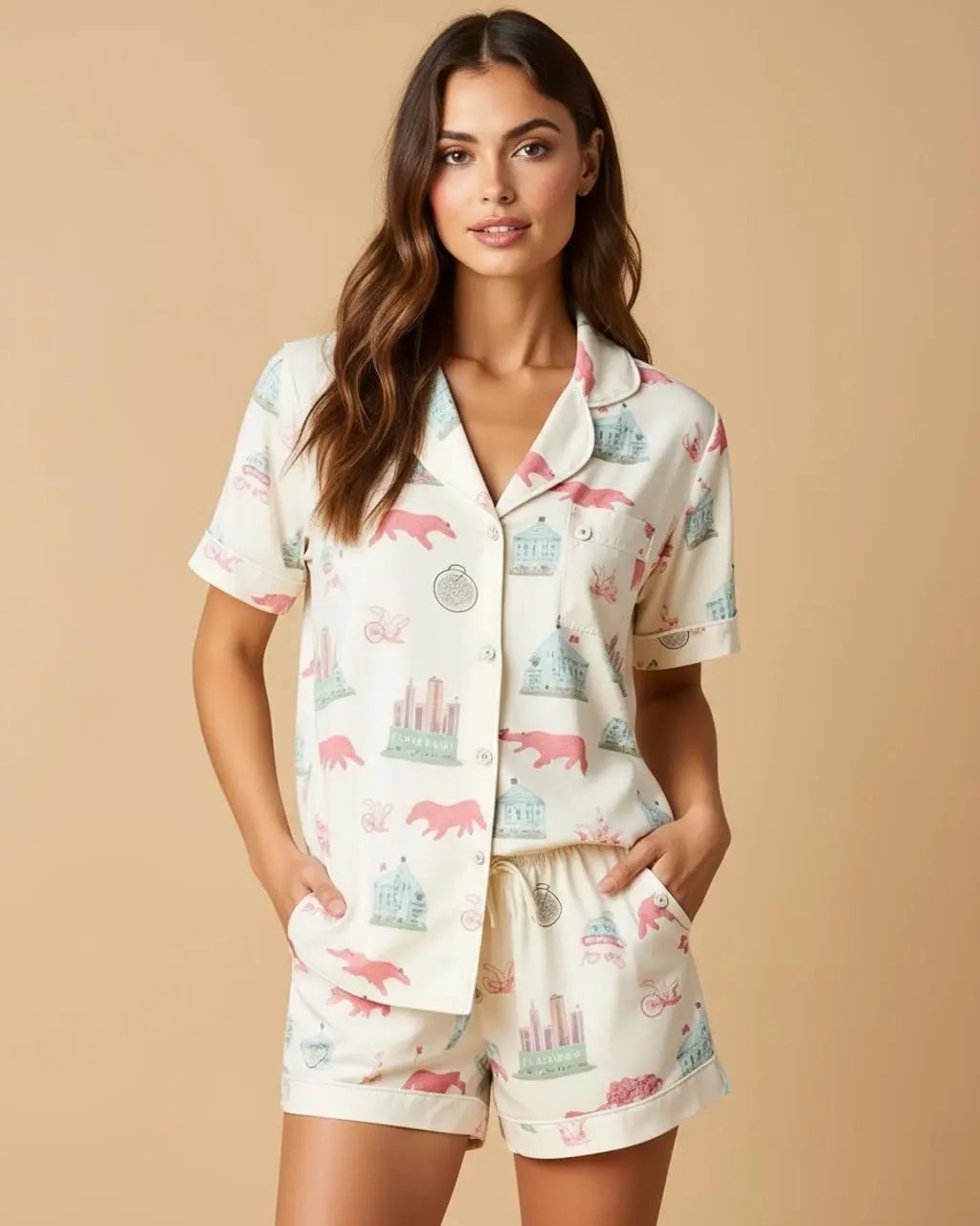 Irregular Print Short-Sleeve Pajama Set OMFORT
