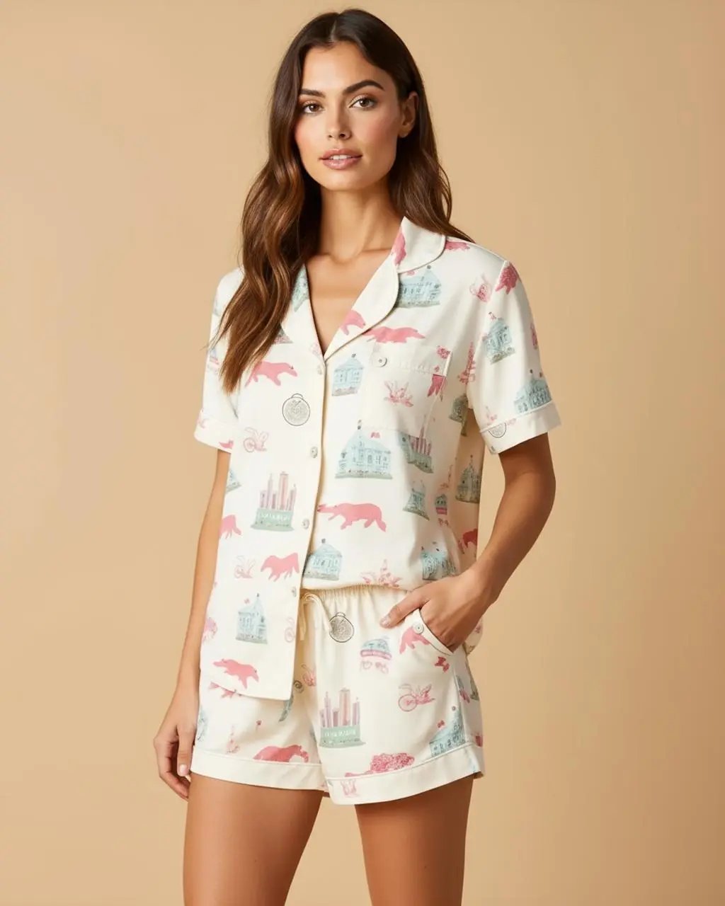 Irregular Print Short-Sleeve Pajama Set OMFORT