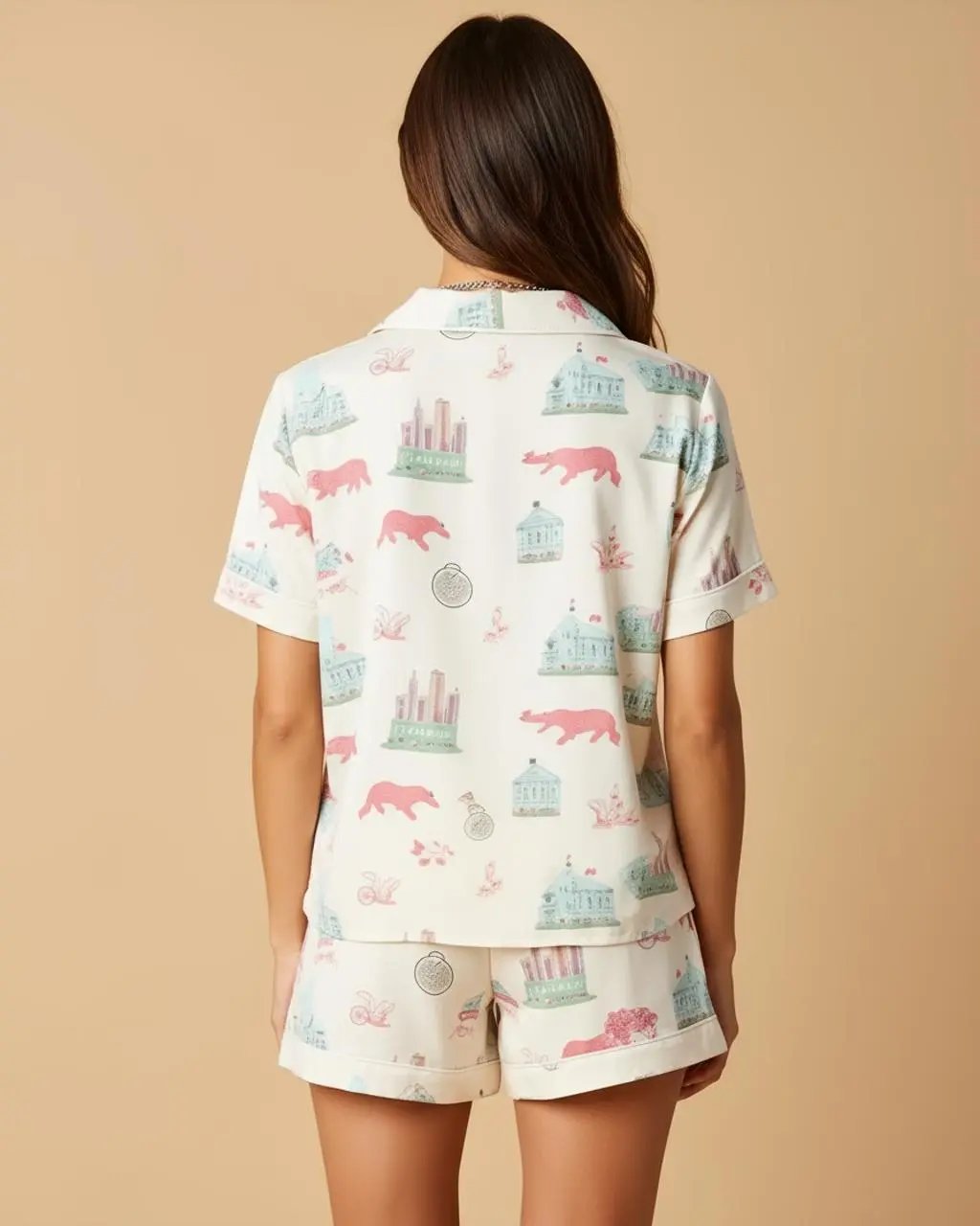 Irregular Print Short-Sleeve Pajama Set OMFORT