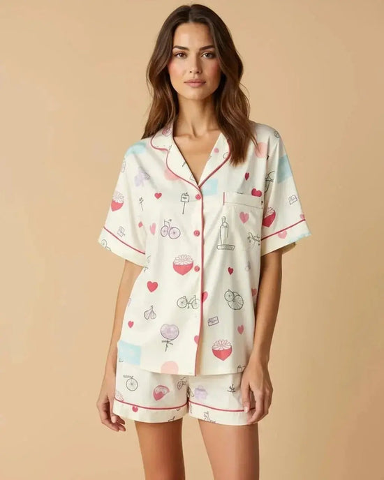 Cartoon Printed Button Pajama Set OMFORT