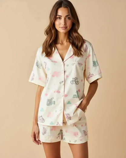 Colorful Printed Two-Piece Pajama Set OMFORT