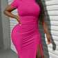 Fashion Draped High Side Split Thigh Bodycon Dress OMFORT