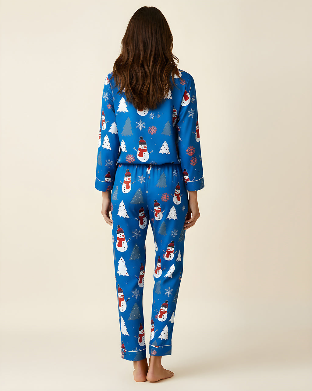 Christmas Snowman And Trees Print Pajama Set OMFORT