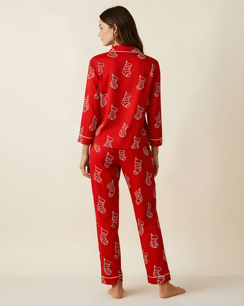 Christmas Socks Print Pajama Set OMFORT