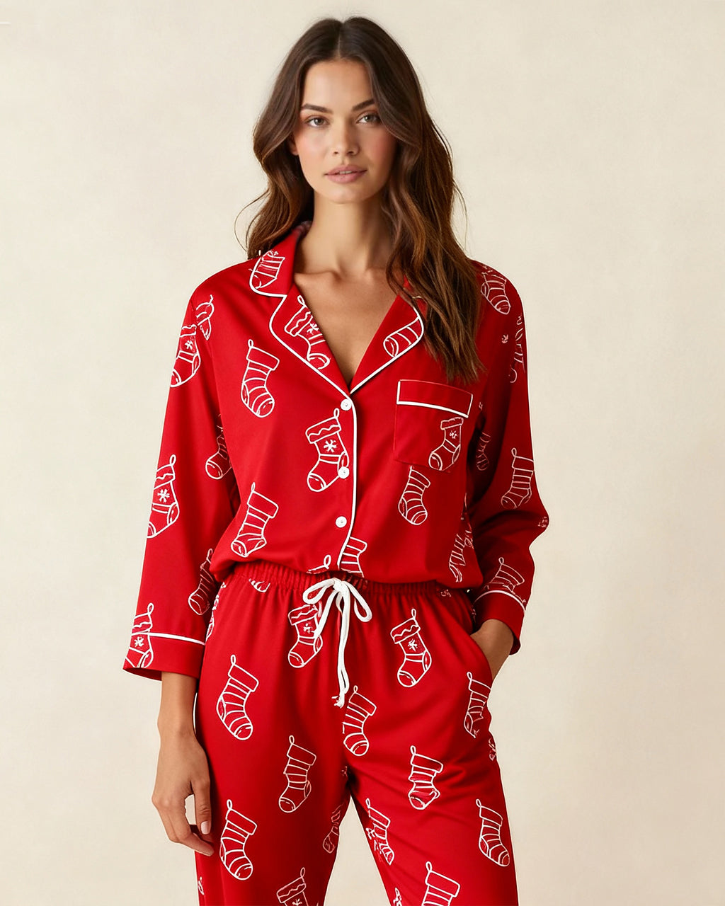 Christmas Socks Print Pajama Set OMFORT