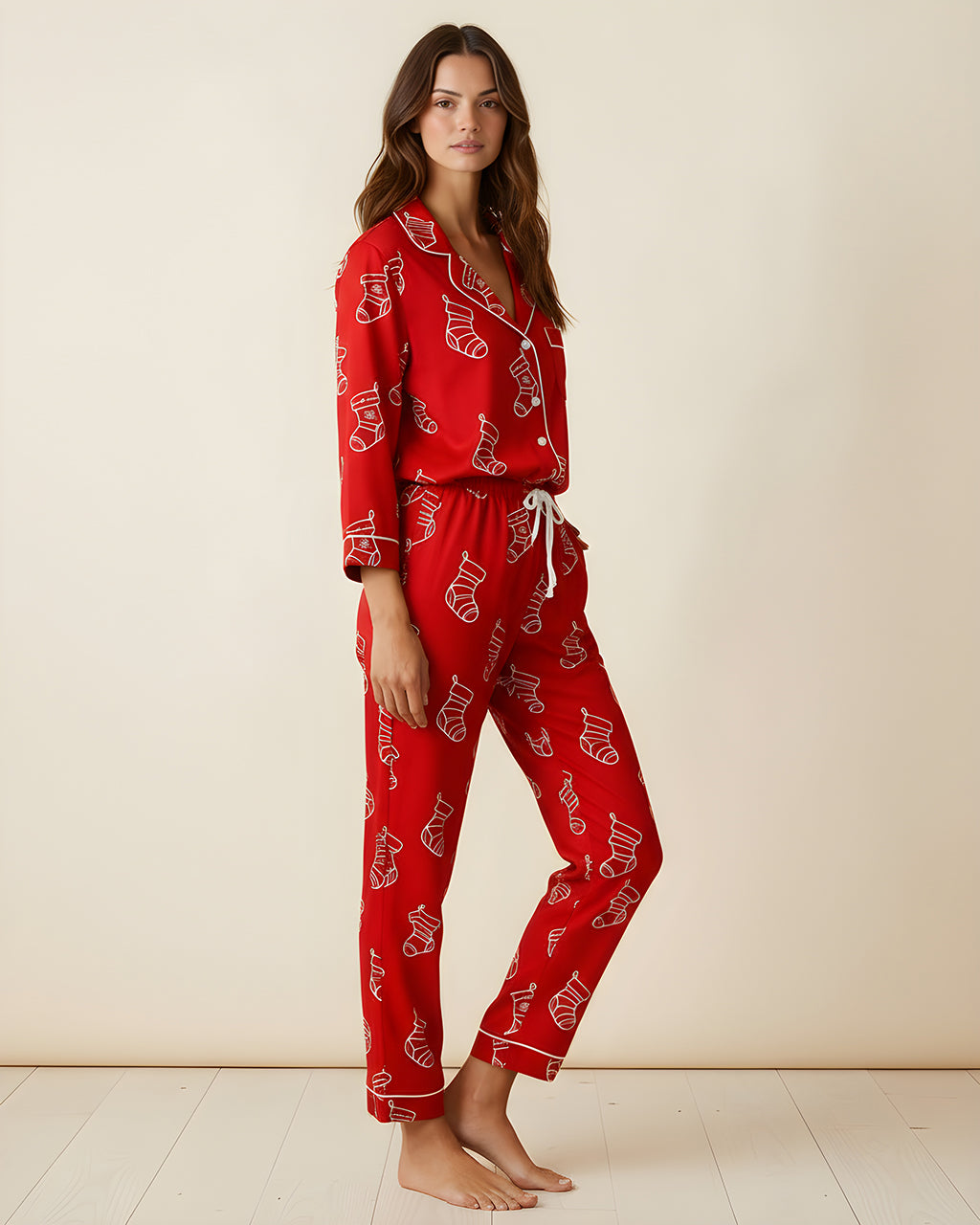 Christmas Socks Print Pajama Set OMFORT