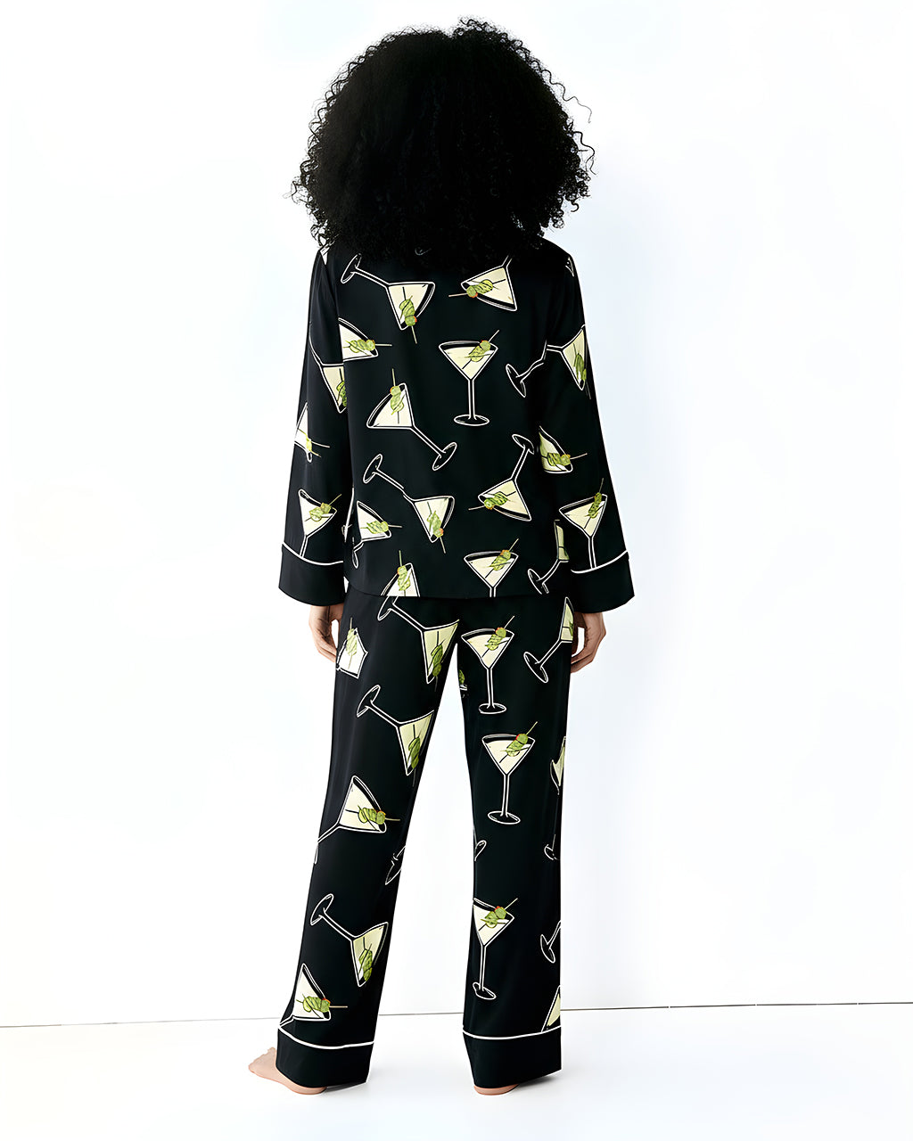 Black Martinis Olives Print Pajama Set OMFORT