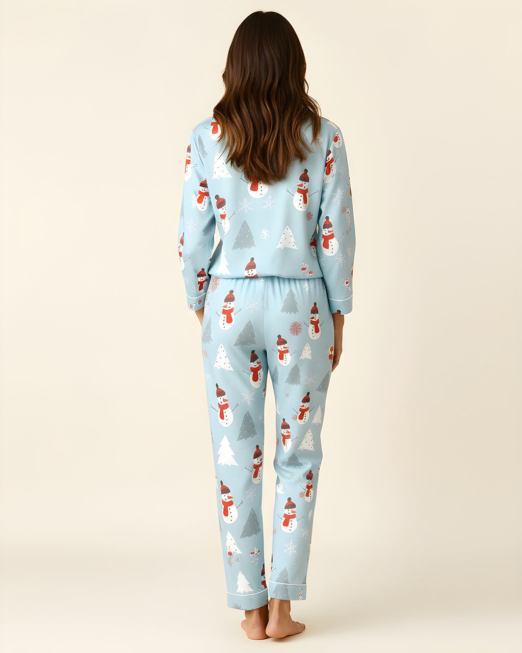 Christmas Snowman And Trees Print Pajama Set OMFORT