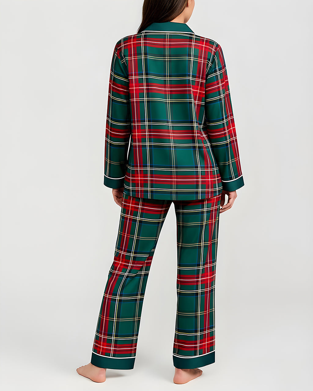 Green Scottish Tartan Plaid Print Pajama Set OMFORT