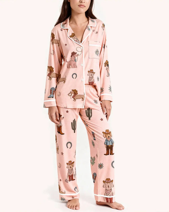 Cowboy Dogs Print Pajama Set - OMFORT