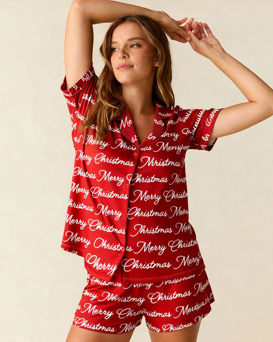 Merry Christmas Letter Print Pajama Set OMFORT