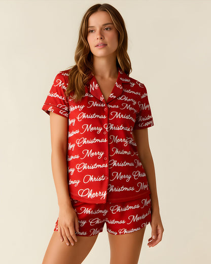 Merry Christmas Letter Print Pajama Set OMFORT