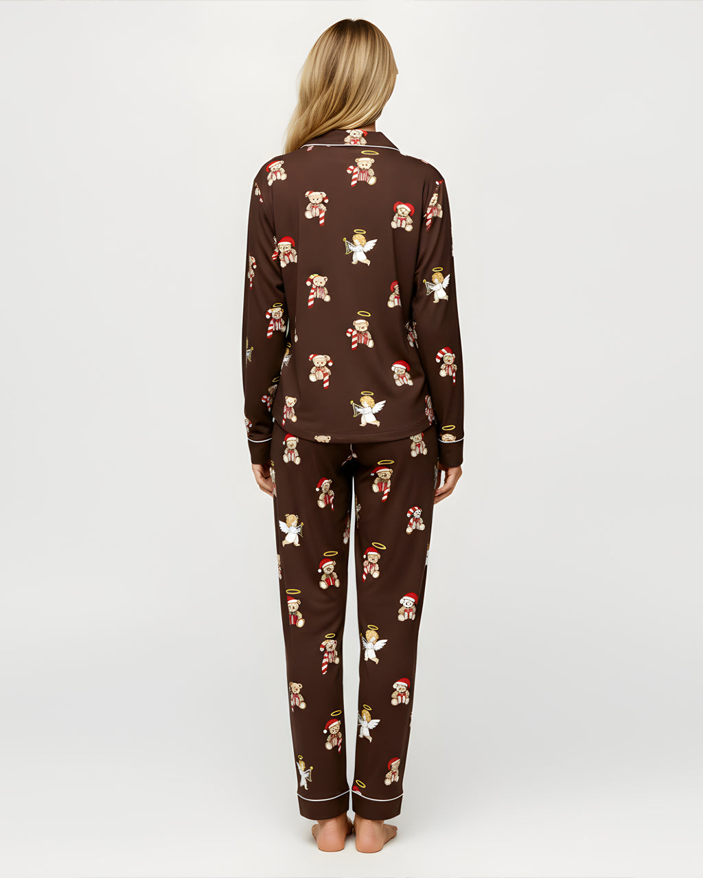 Christmas Teddy Bear Angel Print Pajama Set OMFORT
