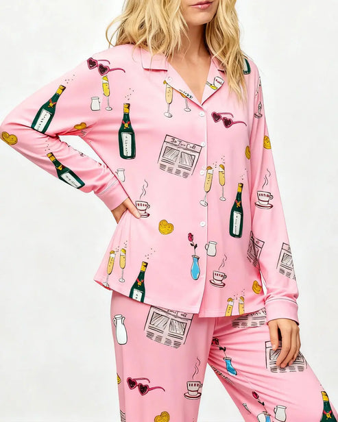 Champagne Brunch Print Pajama Set OMFORT