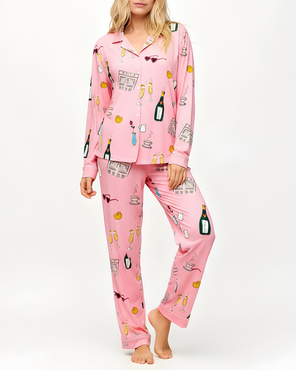 Champagne Brunch Print Pajama Set OMFORT