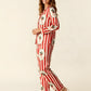 Christmas Holly Stripe Print Pajama Set OMFORT