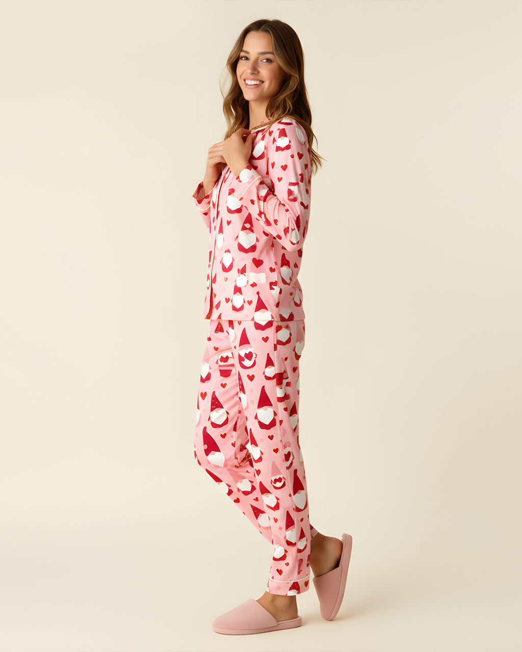 Valentines Gnome Heart Print Pajama Set OMFORT