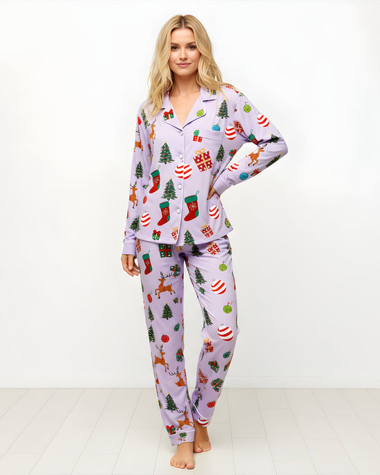 Christmas Balls And Reindeer Print Pajama Set OMFORT