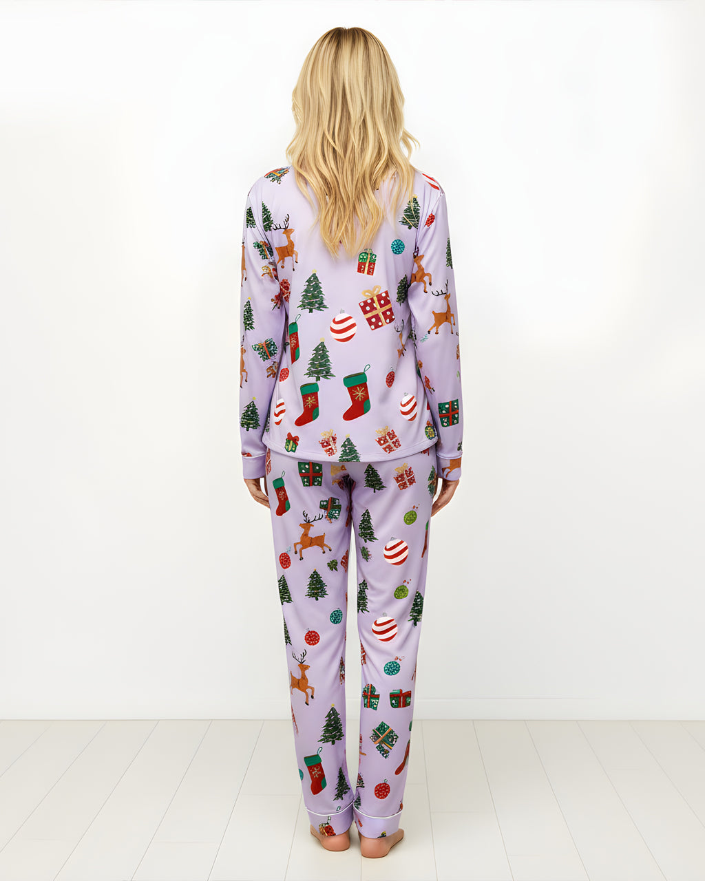 Christmas Balls And Reindeer Print Pajama Set OMFORT