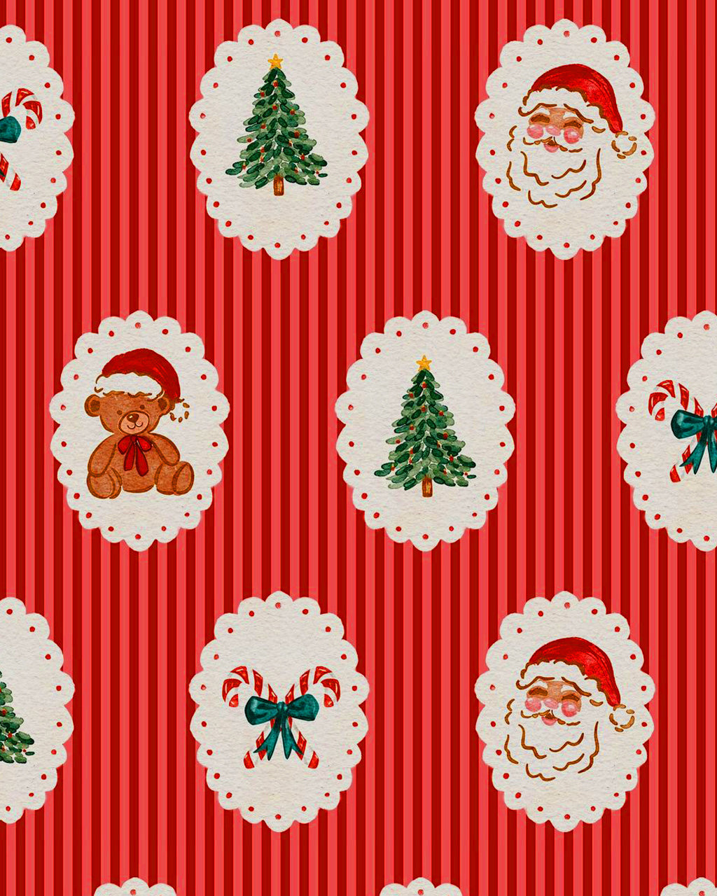 Retro Christmas Santa Stripe Print Pajama Set OMFORT