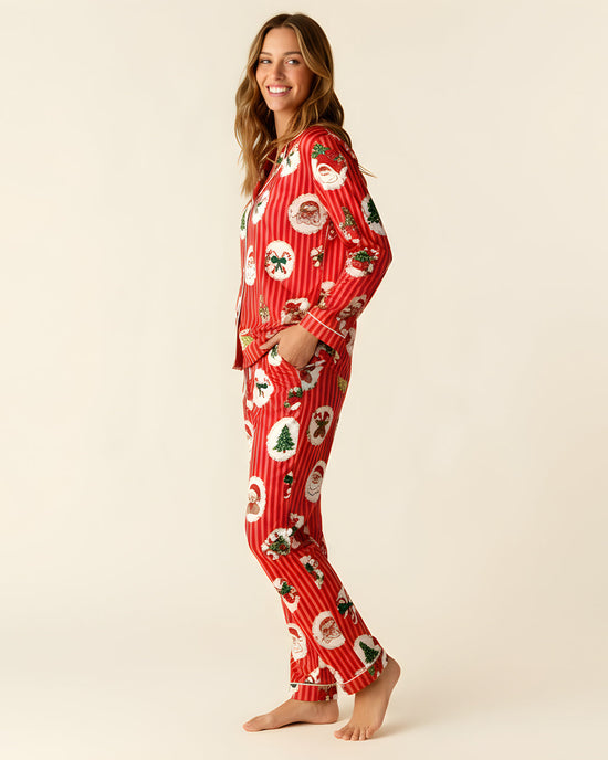 Retro Christmas Santa Stripe Print Pajama Set OMFORT