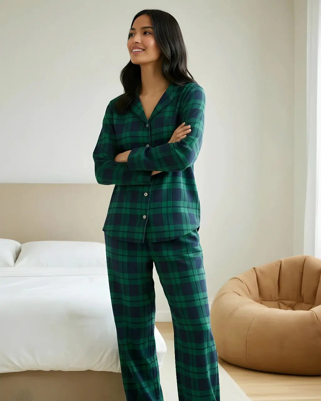 Classic Green Scotch Plaid Pajama Set OMFORT