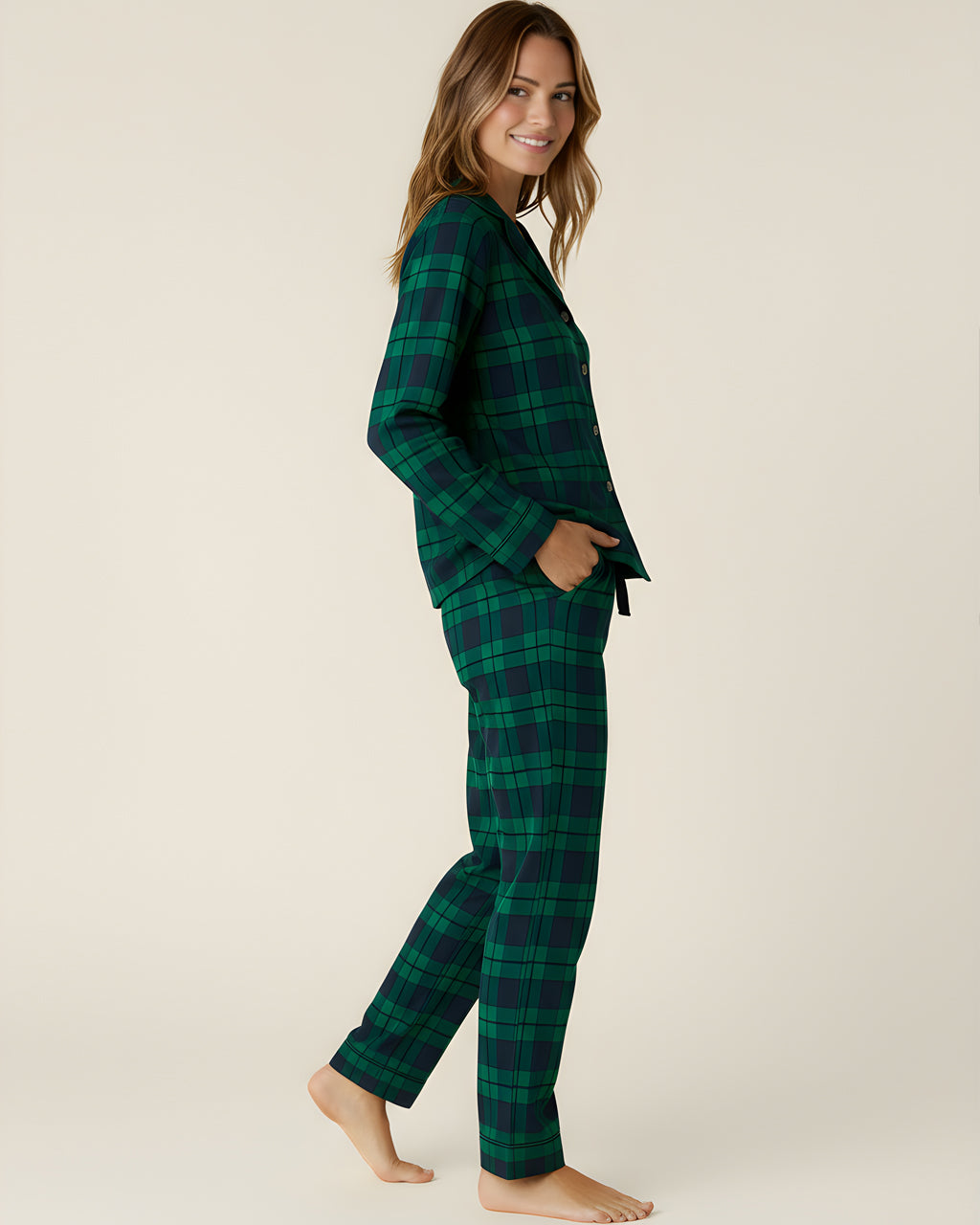 Classic Green Scotch Plaid Pajama Set OMFORT