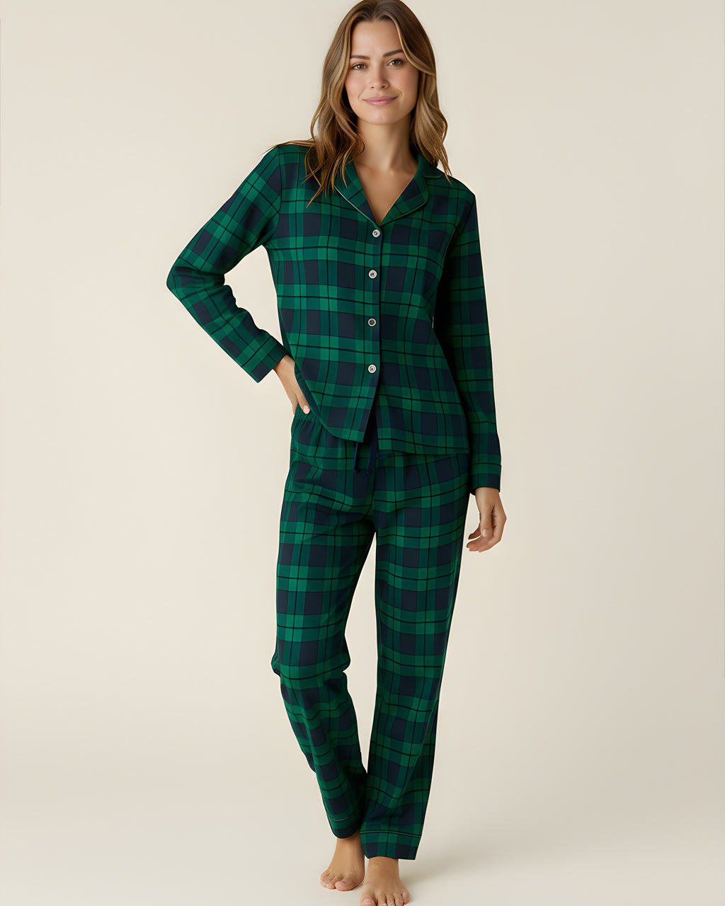Classic Green Scotch Plaid Pajama Set OMFORT