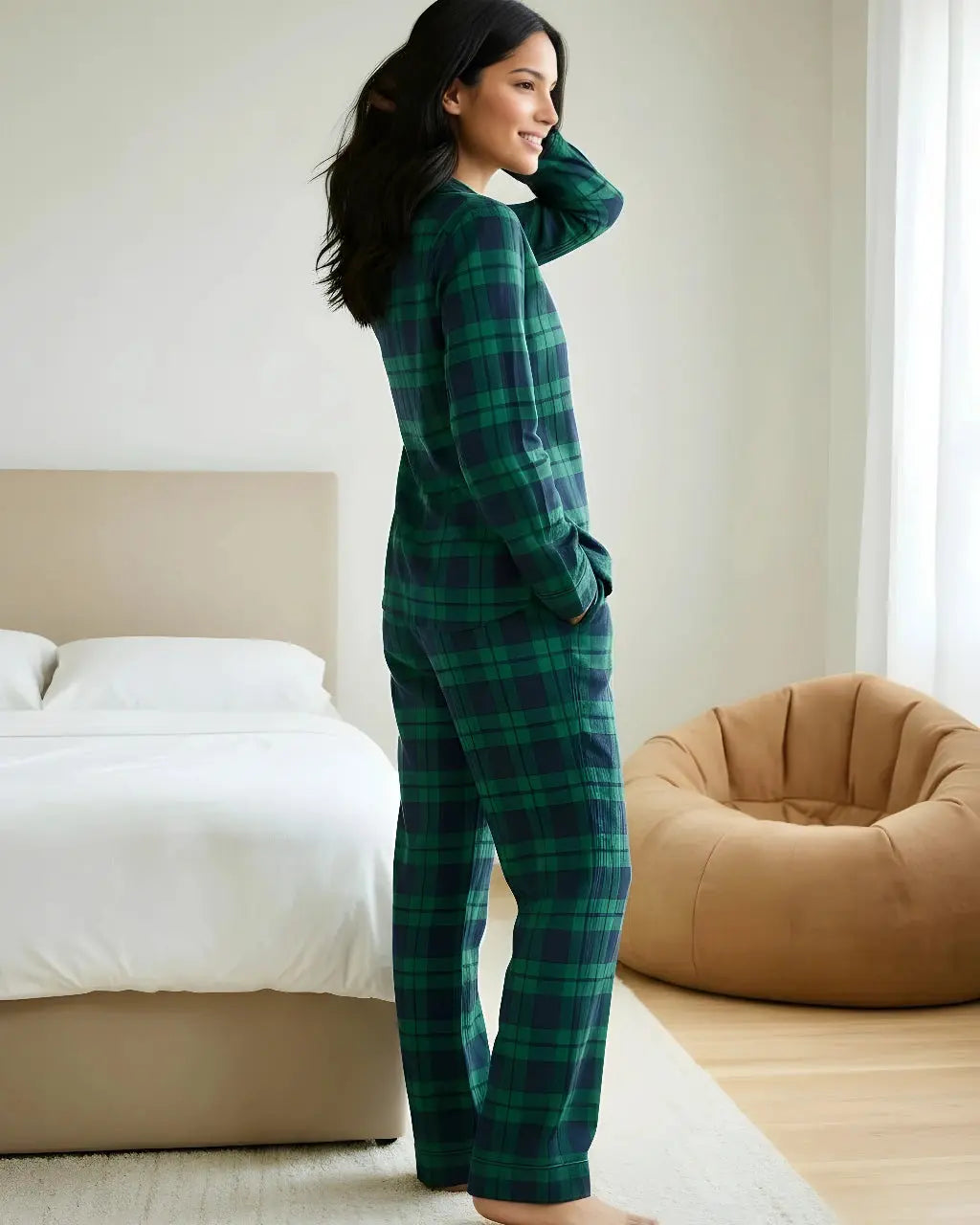 Classic Green Scotch Plaid Pajama Set OMFORT