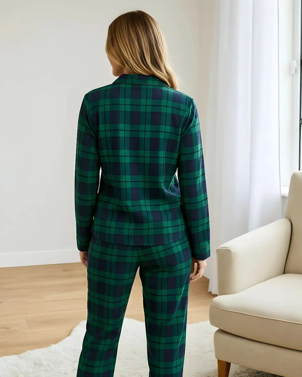 Classic Green Scotch Plaid Pajama Set OMFORT