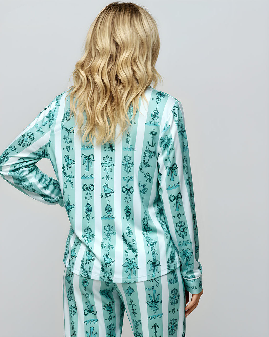 Snowflake Ice Skate Stripe Pajama Set OMFORT