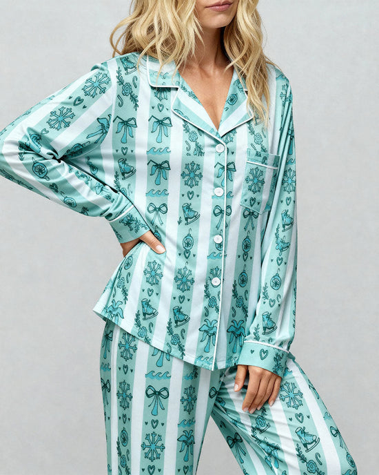 Snowflake Ice Skate Stripe Pajama Set OMFORT