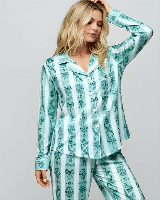 Snowflake Ice Skate Stripe Pajama Set OMFORT