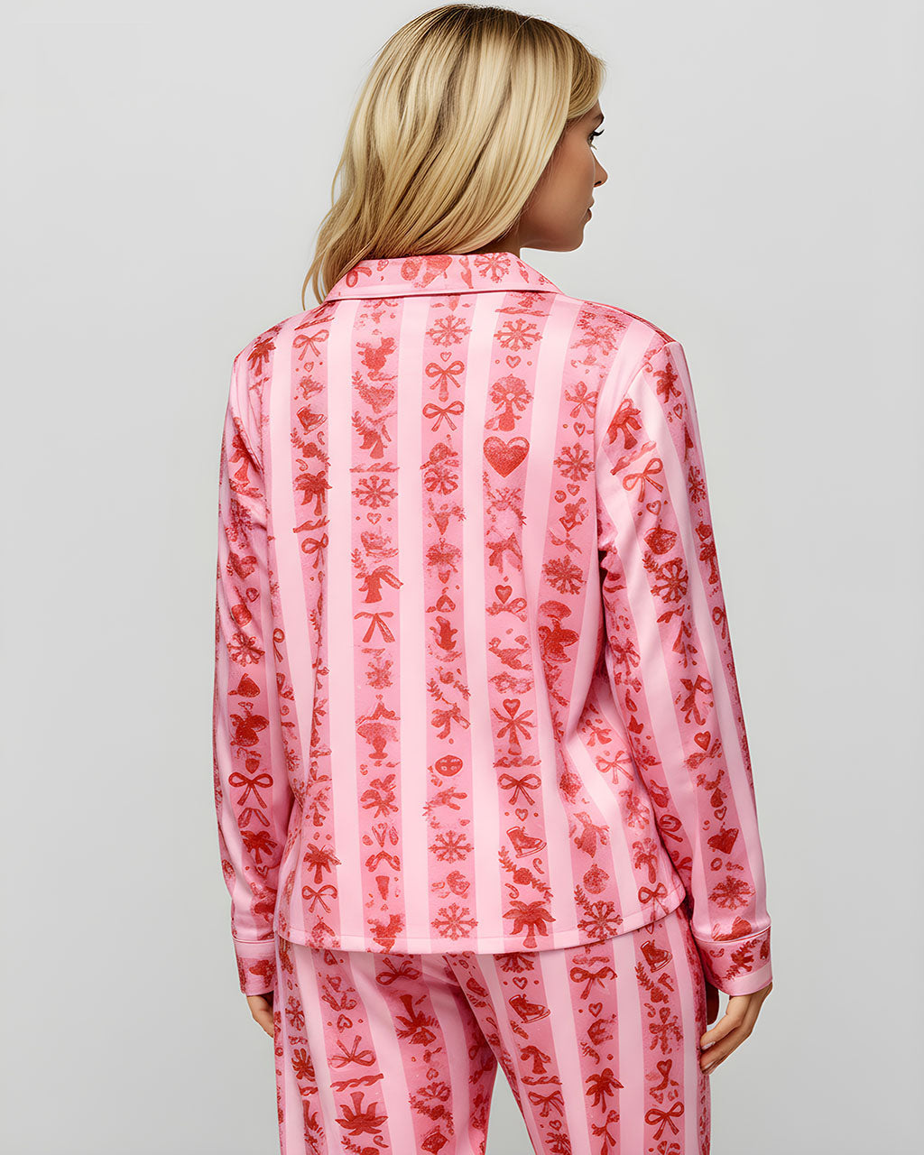 Palm Tree Snowflake Pink Stripe Pajama Set OMFORT