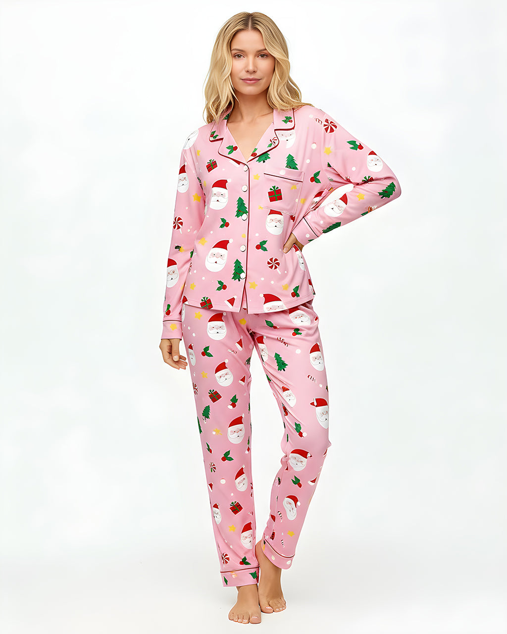 Christmas Santa Claus Gift Print Pajama Set OMFORT