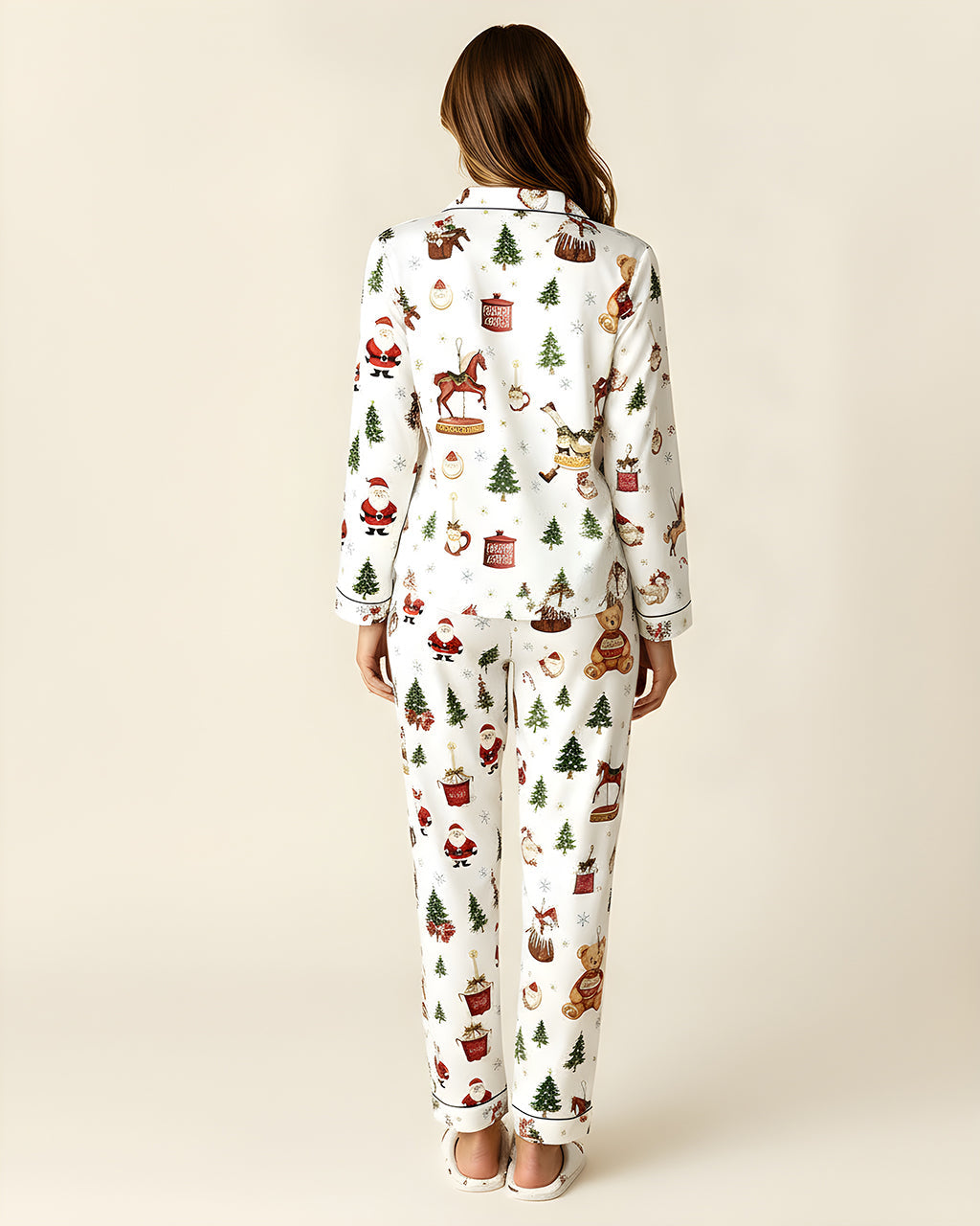 Christmas Santa Claus Carousel Print Pajama Set OMFORT