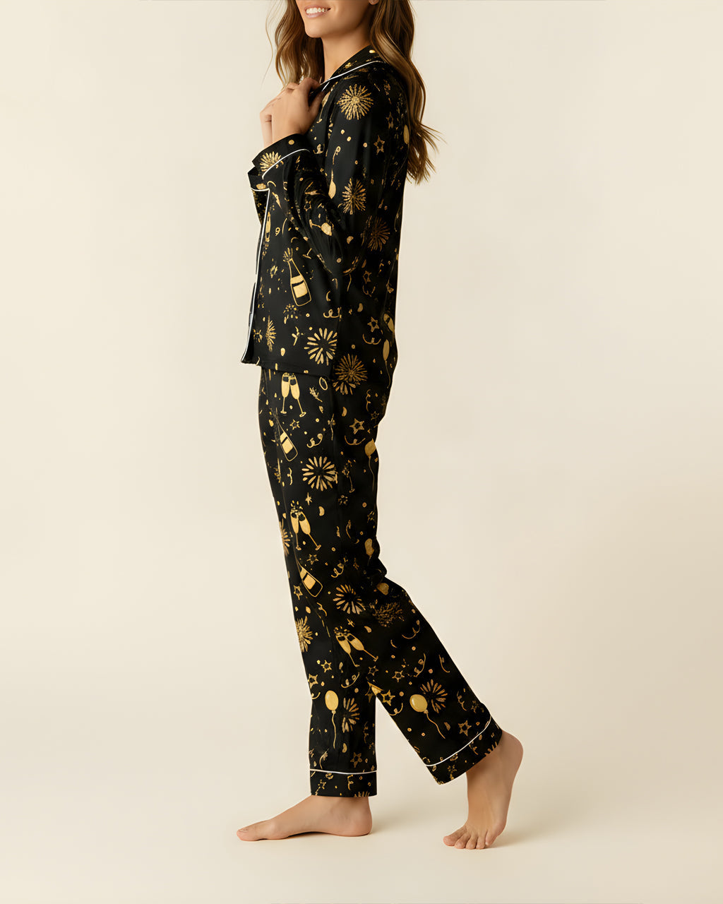 Champagne Firework Print Pajama Set OMFORT
