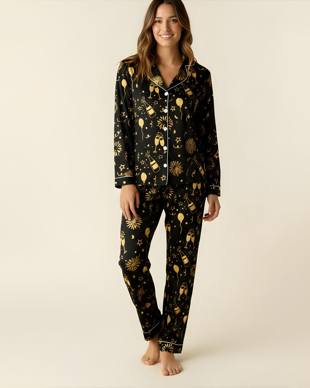 Champagne Firework Print Pajama Set OMFORT
