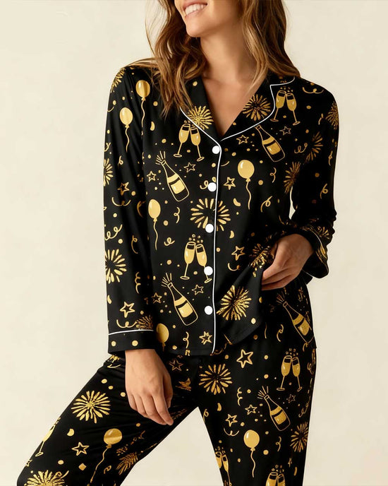 Champagne Firework Print Pajama Set OMFORT
