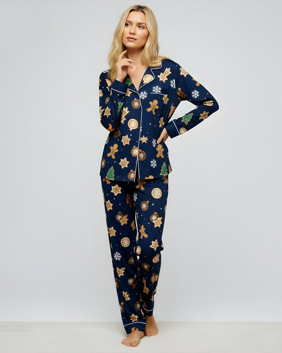 Christmas Gingerbread Print Satin Pajama Set OMFORT