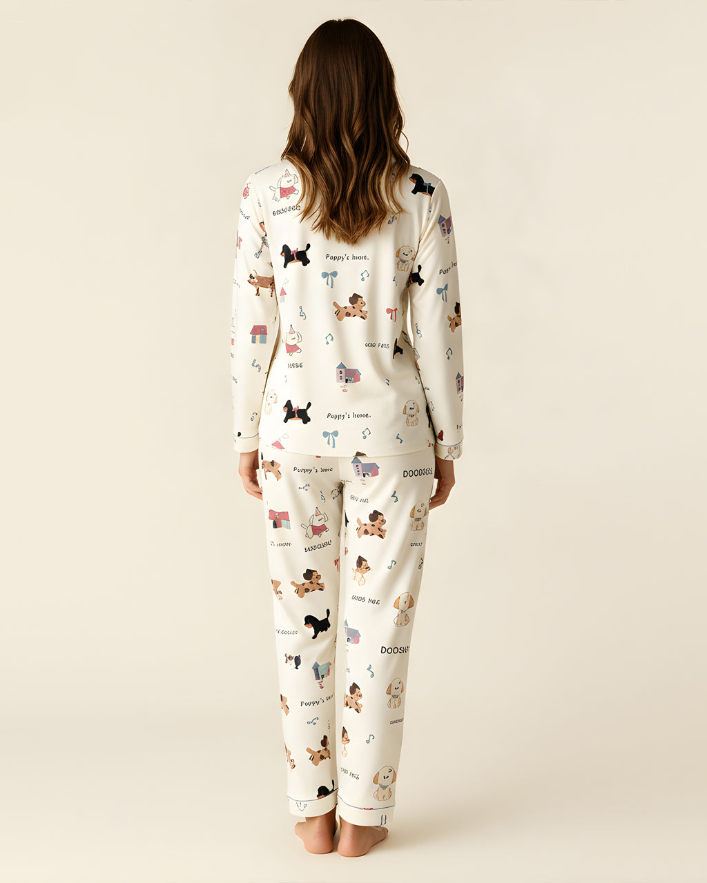 Adorable Puppy Bow Pattern Pajama Set OMFORT