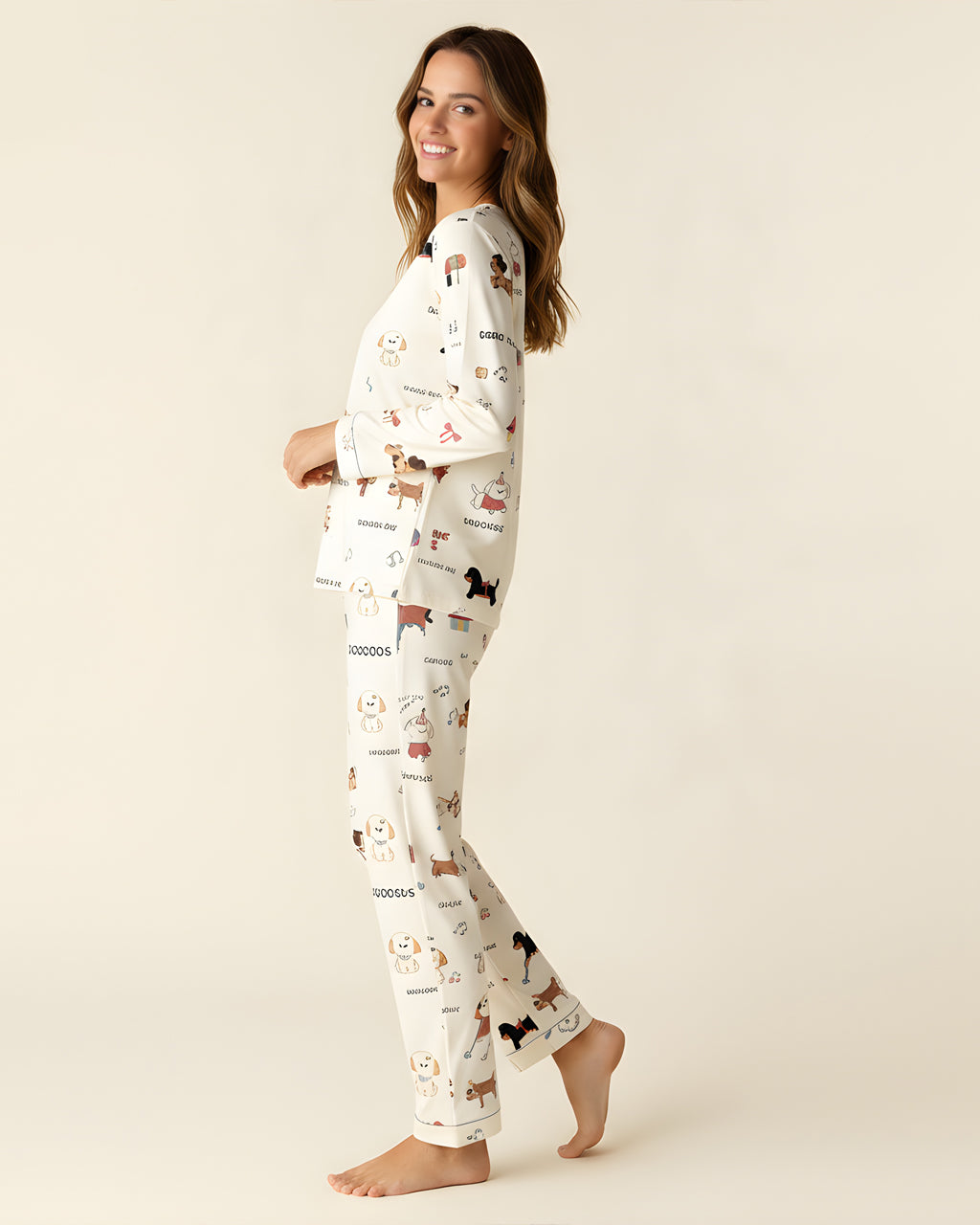 Adorable Puppy Bow Pattern Pajama Set OMFORT