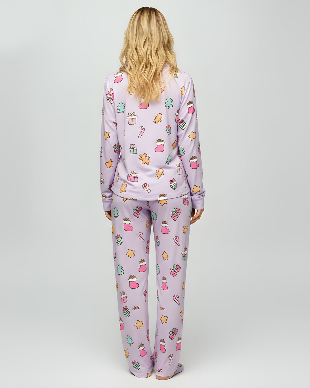 Christmas Pink Socks Print Pajama Set OMFORT